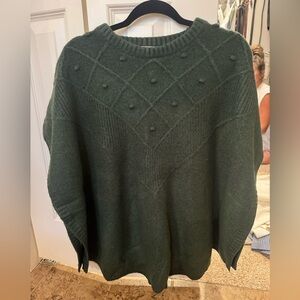 LOFT Dark Green Textured Poncho Sweater